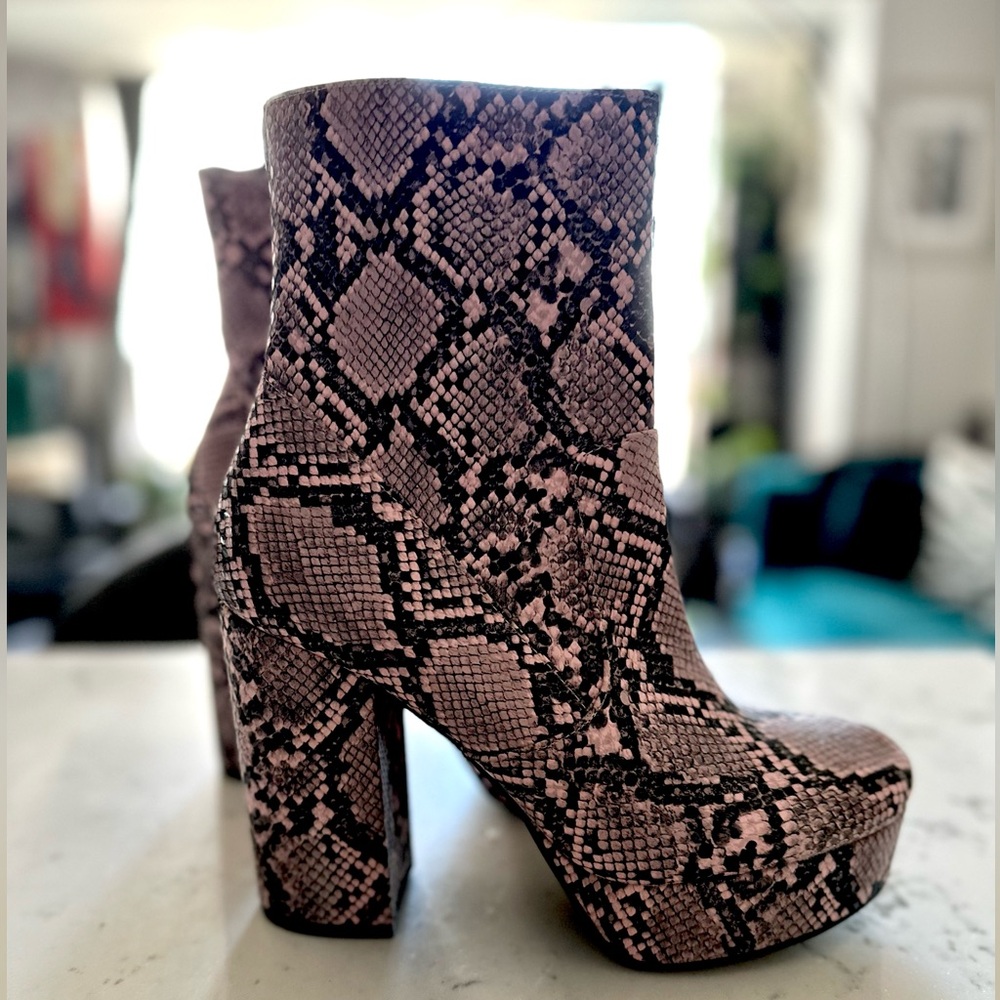 Pink Snakeskin Platform Heel Boots